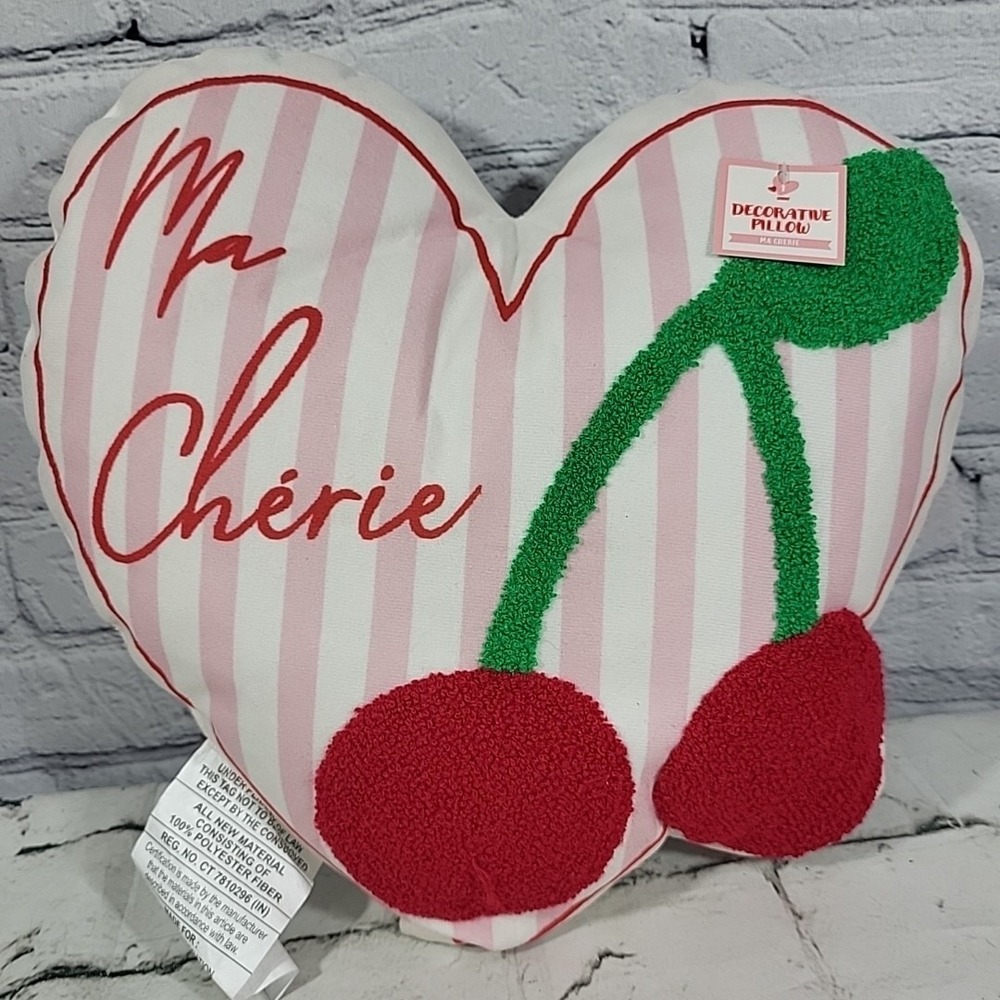 2025 Target Bullseye Valentines Ma Cherie Heart Cherries‎ Plush Throw Pillow NEW